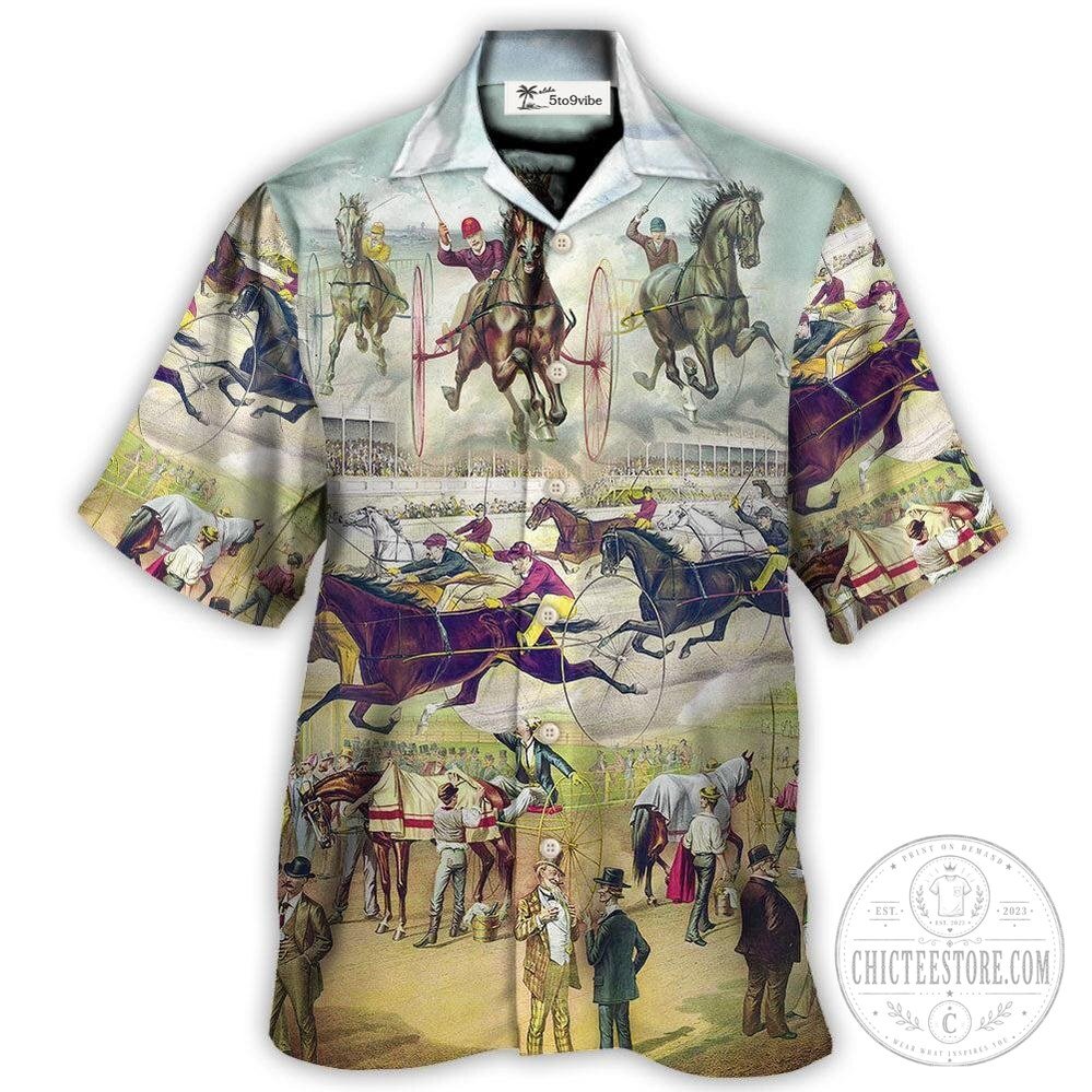 Vintage Harness Horse Racing Sport Hawaiian Shirt for Men and Women