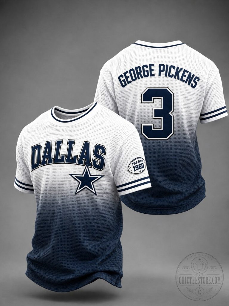 Dallas Cowboys George Pickens Number 3 Vintage Gradient Fade Baseball Jersey 48 Dallas Cowboys George Pickens Number 3 Vintage Gradient Fade Baseball Jersey