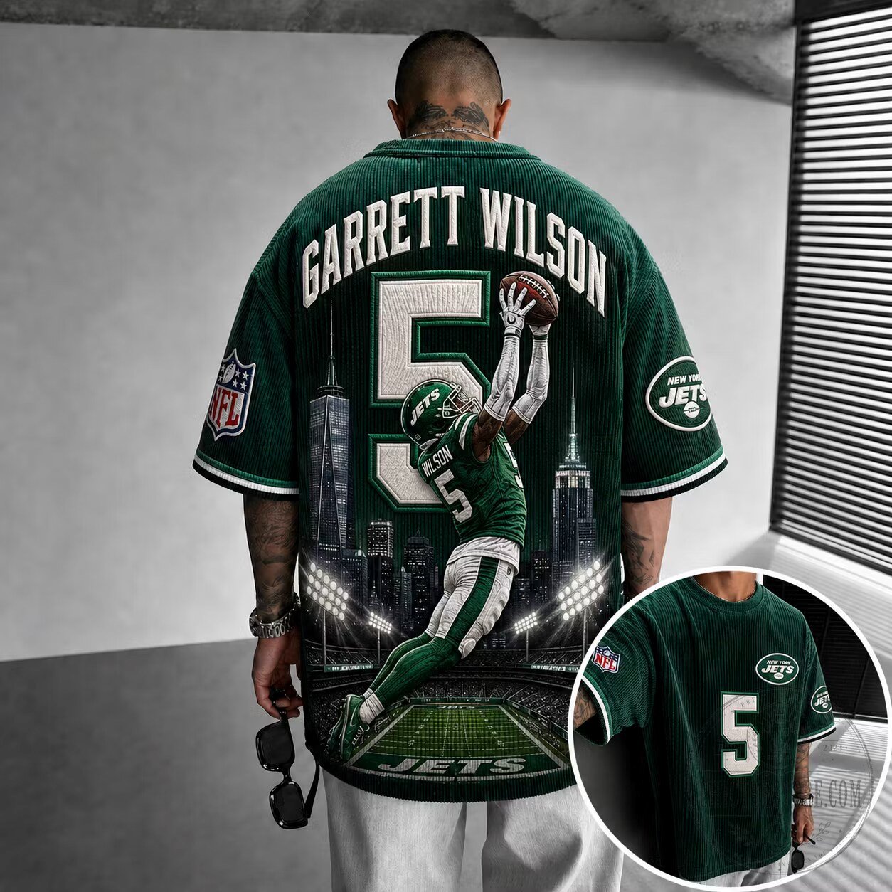 Garrett Wilson New York Jets Football Player Corduroy Short-Sleeve Shirt