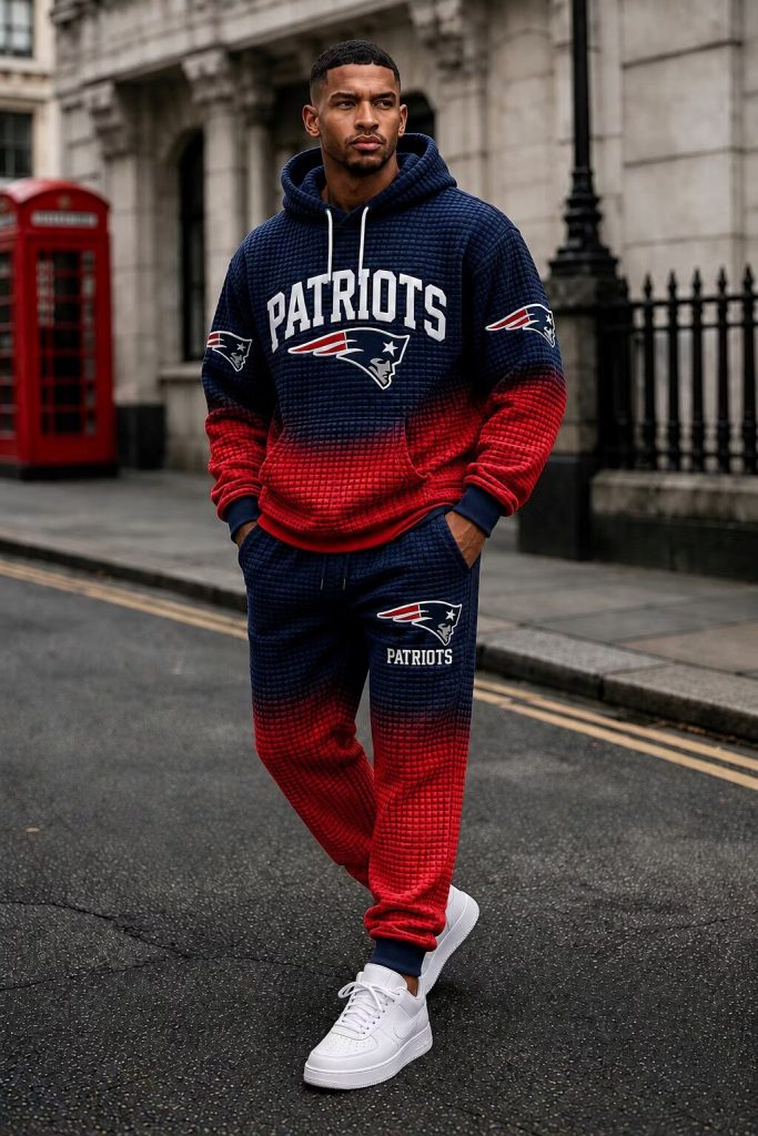 New England Patriots Ombre Red and Blue Waffle Knit Hoodie 36 New England Patriots Ombre Red and Blue Waffle Knit Hoodie