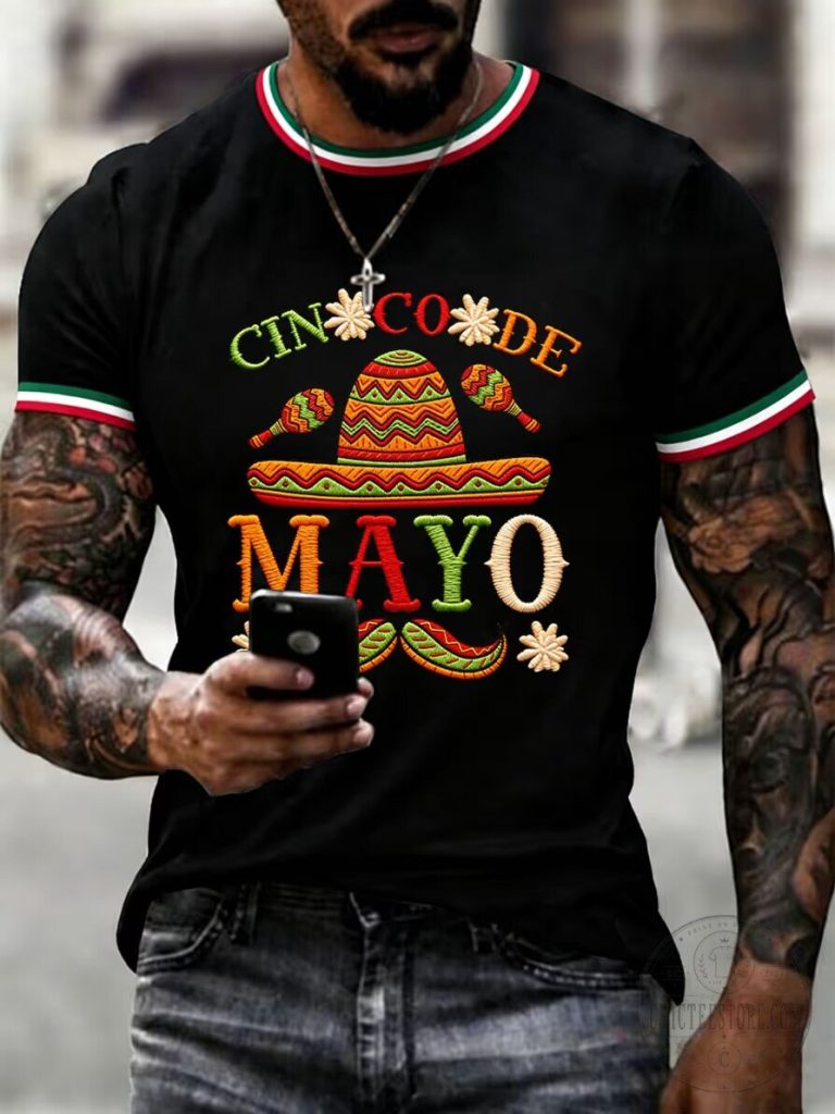 Cinco de Mayo Sombrero Maracas Mustache Black Short-Sleeve T-Shirt 51 Cinco de Mayo Sombrero Maracas Mustache Black Short-Sleeve T-Shirt