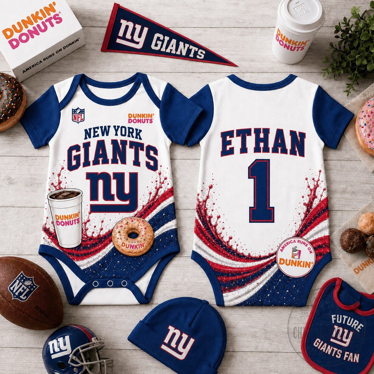 New York Giants Dunkin Donuts Baby Bodysuit Football Fan Apparel