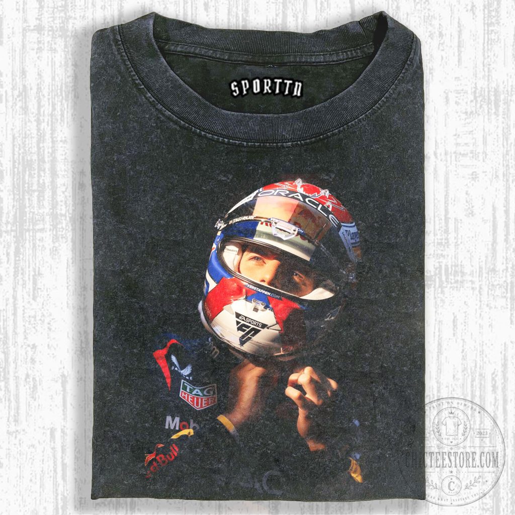Max Verstappen Racing Helmet Graphic Washed Black T-Shirt 25 Max Verstappen Racing Helmet Graphic Washed Black T-Shirt