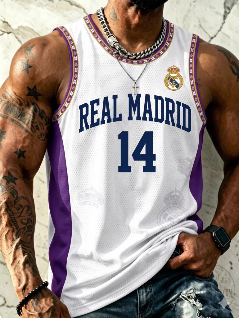 Real Madrid Number 14 White And Purple Basketball Jersey