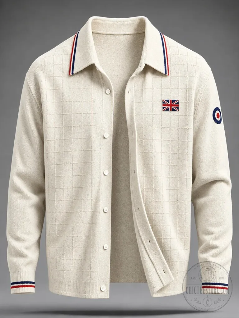 United Kingdom Flag and Mod Target Embroidered Casual Button-Up Cardigan Jacket