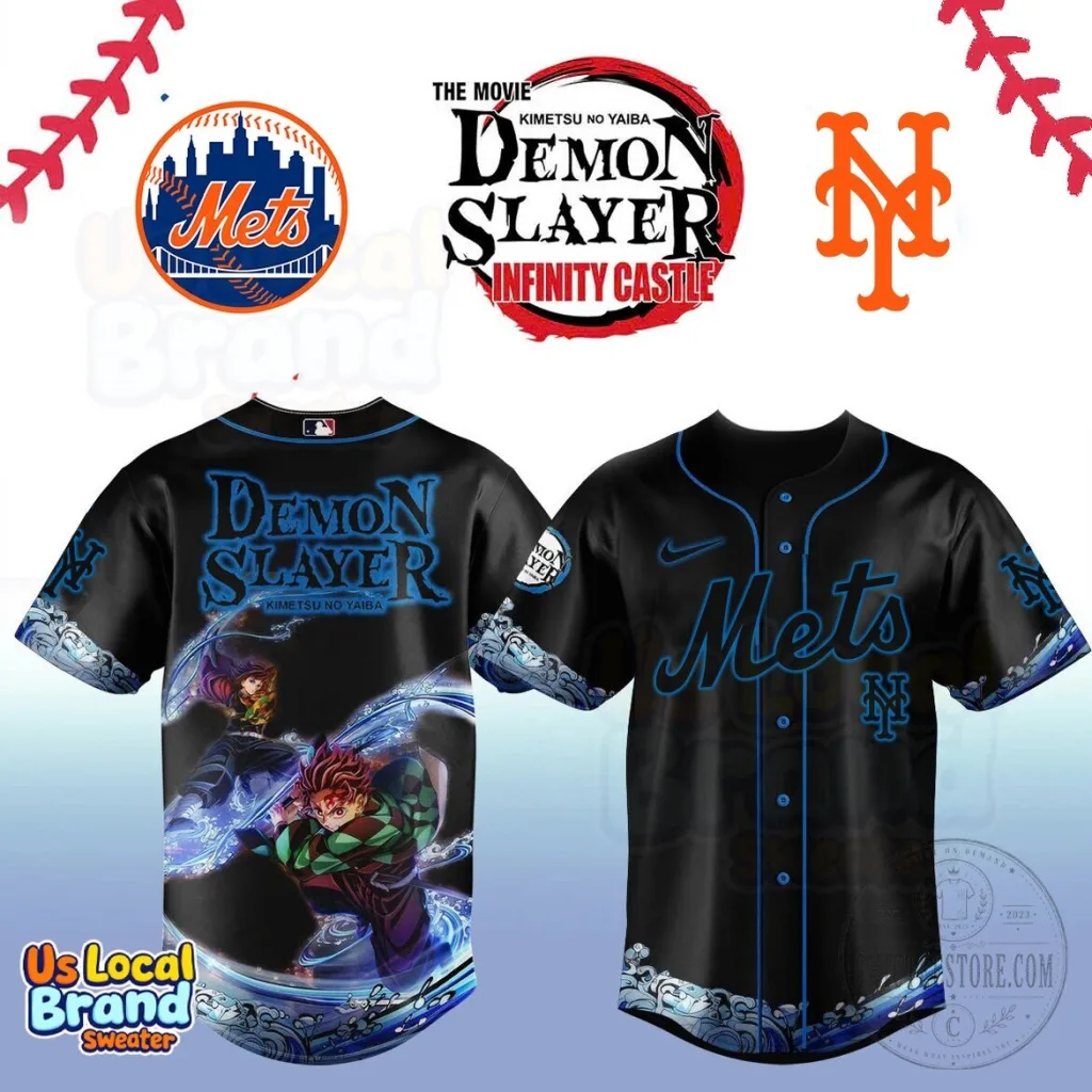 New York Mets Baseball Demon Slayer Tanjiro and Tomioka Giyu Baseball Jersey
