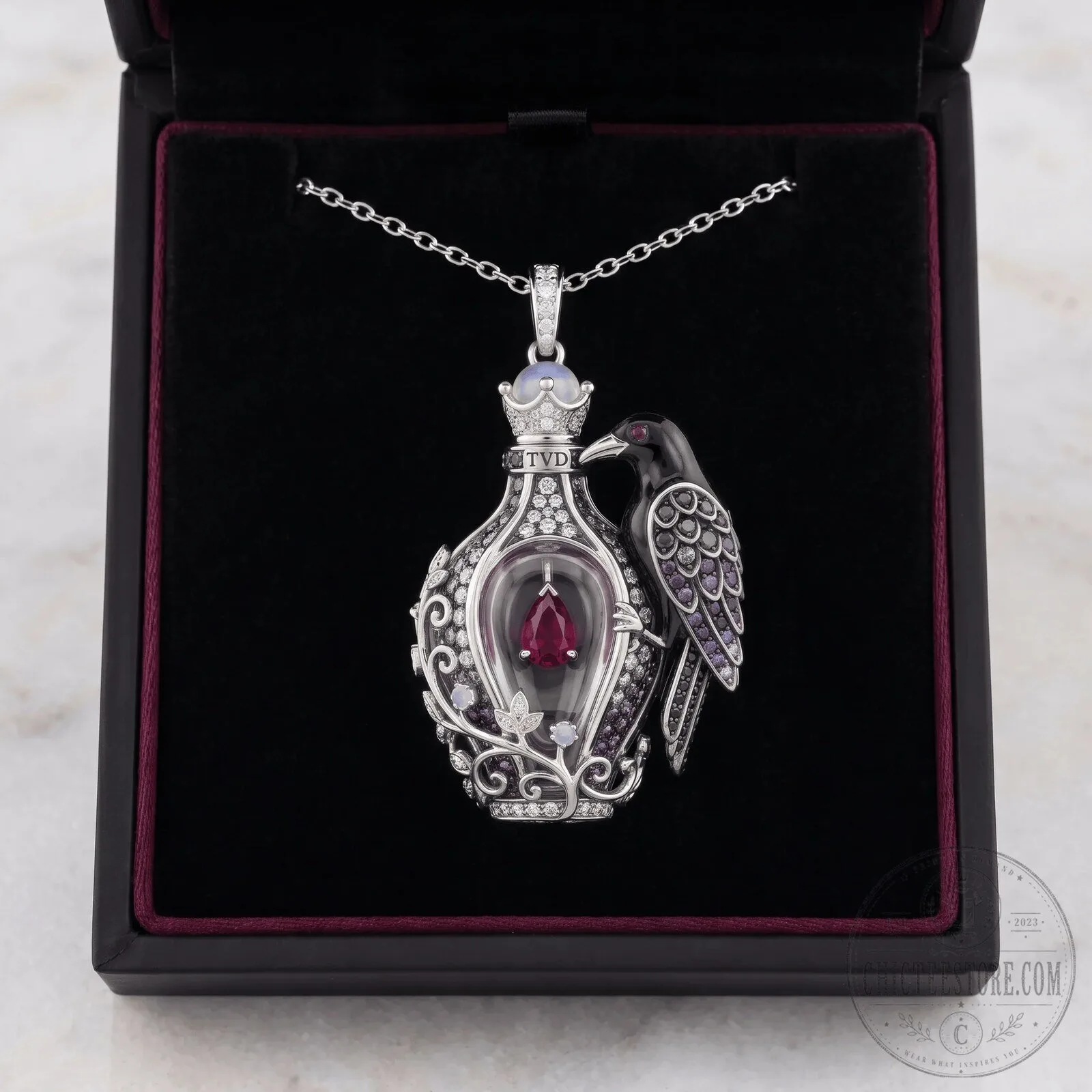 Vampire Diaries Solid Gold Chain with Diamond and Ruby Pendant