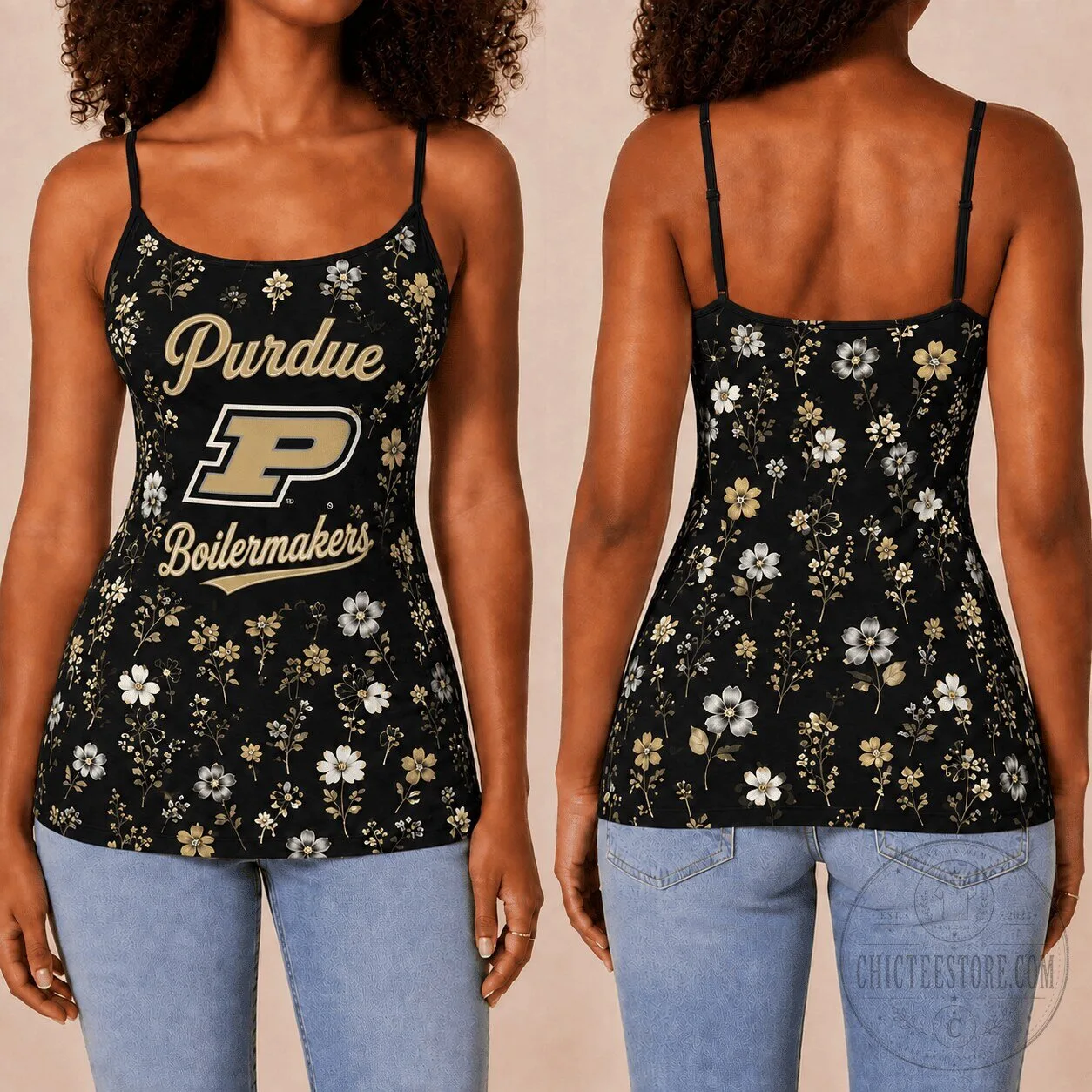 Purdue Boilermakers Floral Pattern Black Tank Top