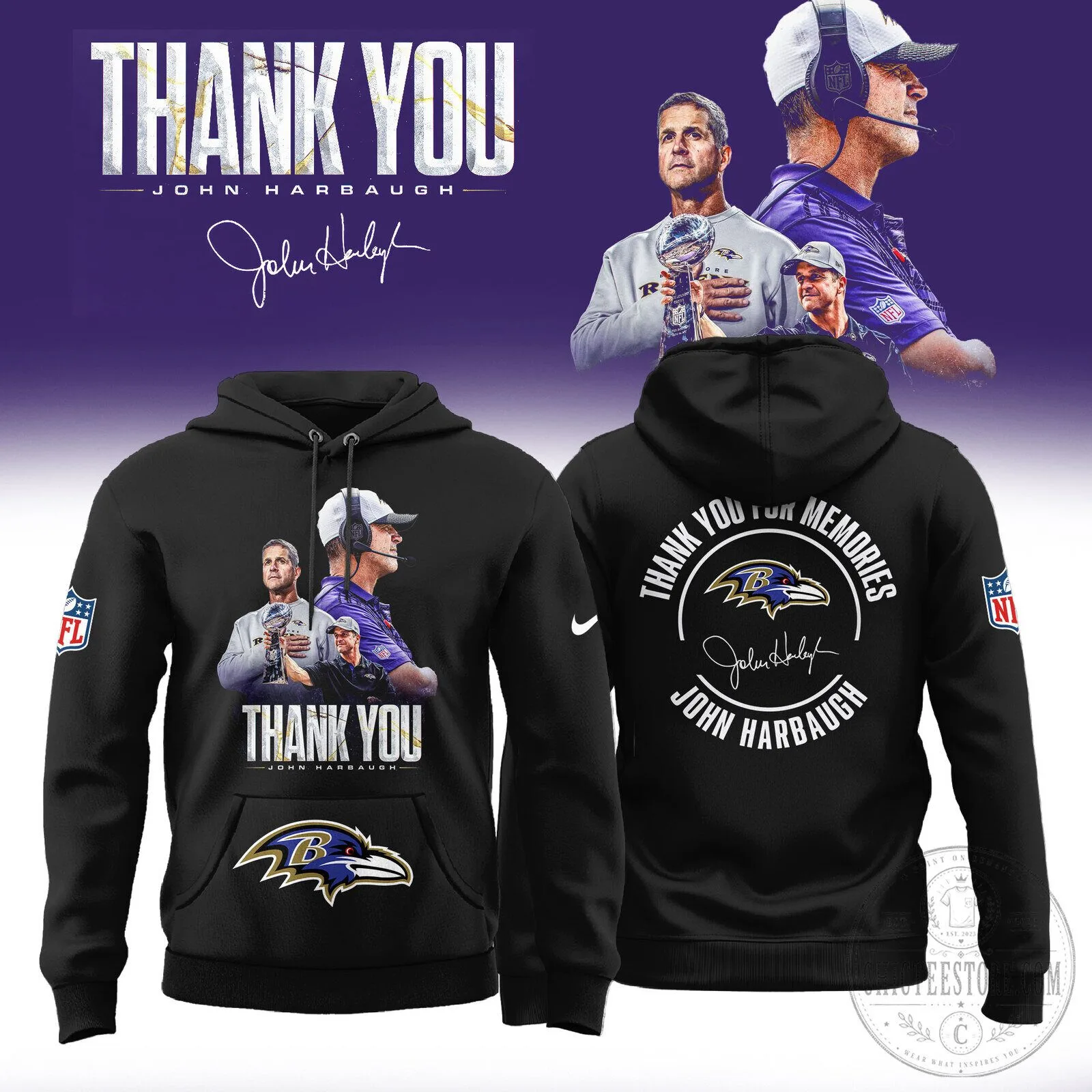 John Harbaugh Baltimore Ravens Football Coach Thank You Hoodie