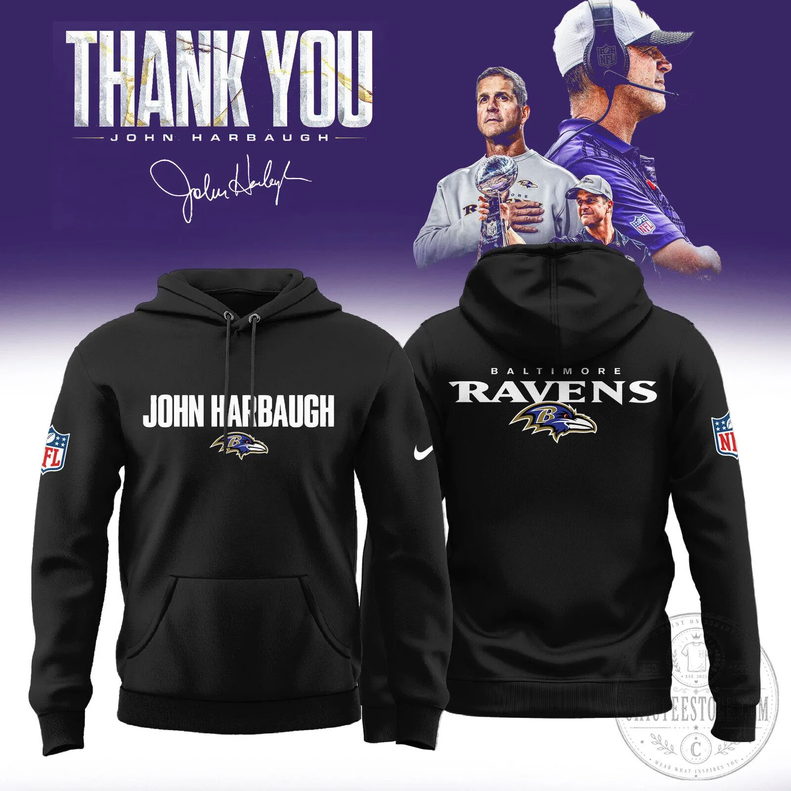John Harbaugh Baltimore Ravens Football Team Black Hoodie