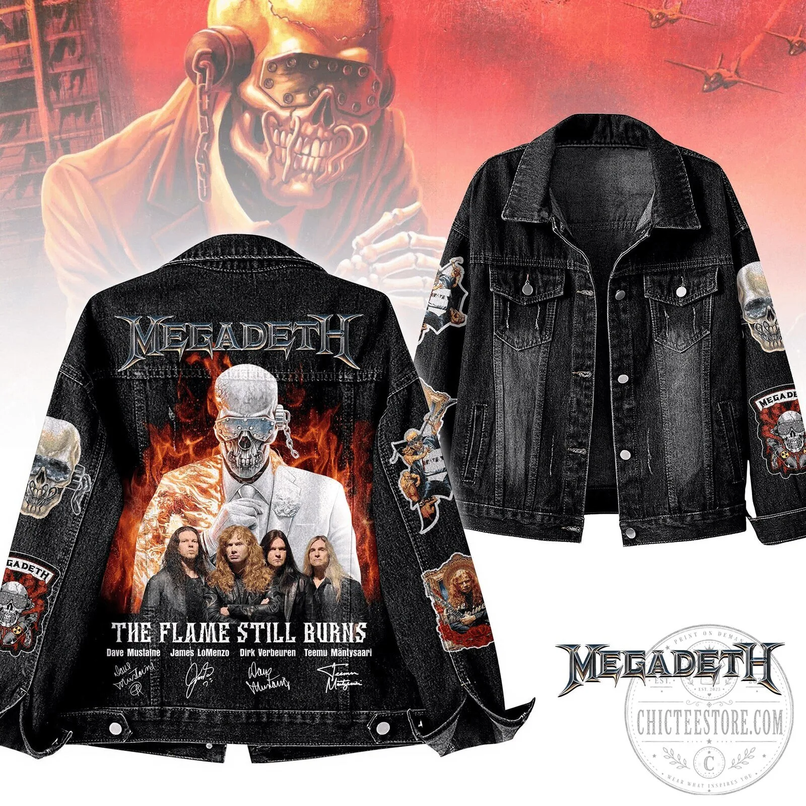 Megadeth The Flame Still Burns Band Concert Black Denim Jacket