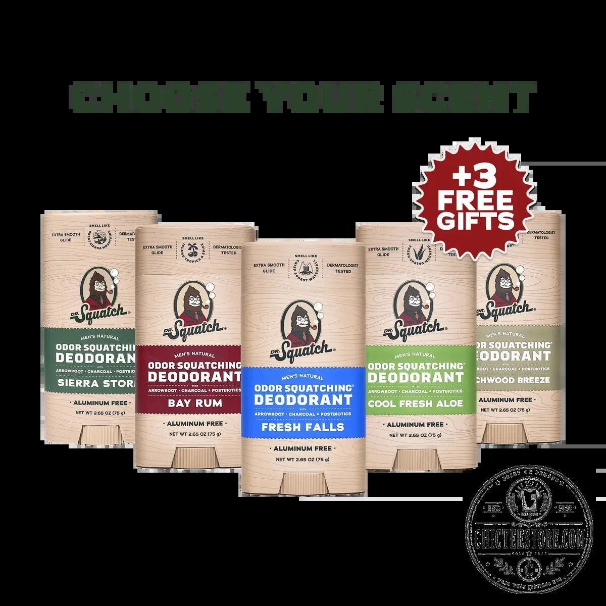 Dr. Squatch Men's Natural Odor Squatching Deodorant 5-Pack with 5 Scents