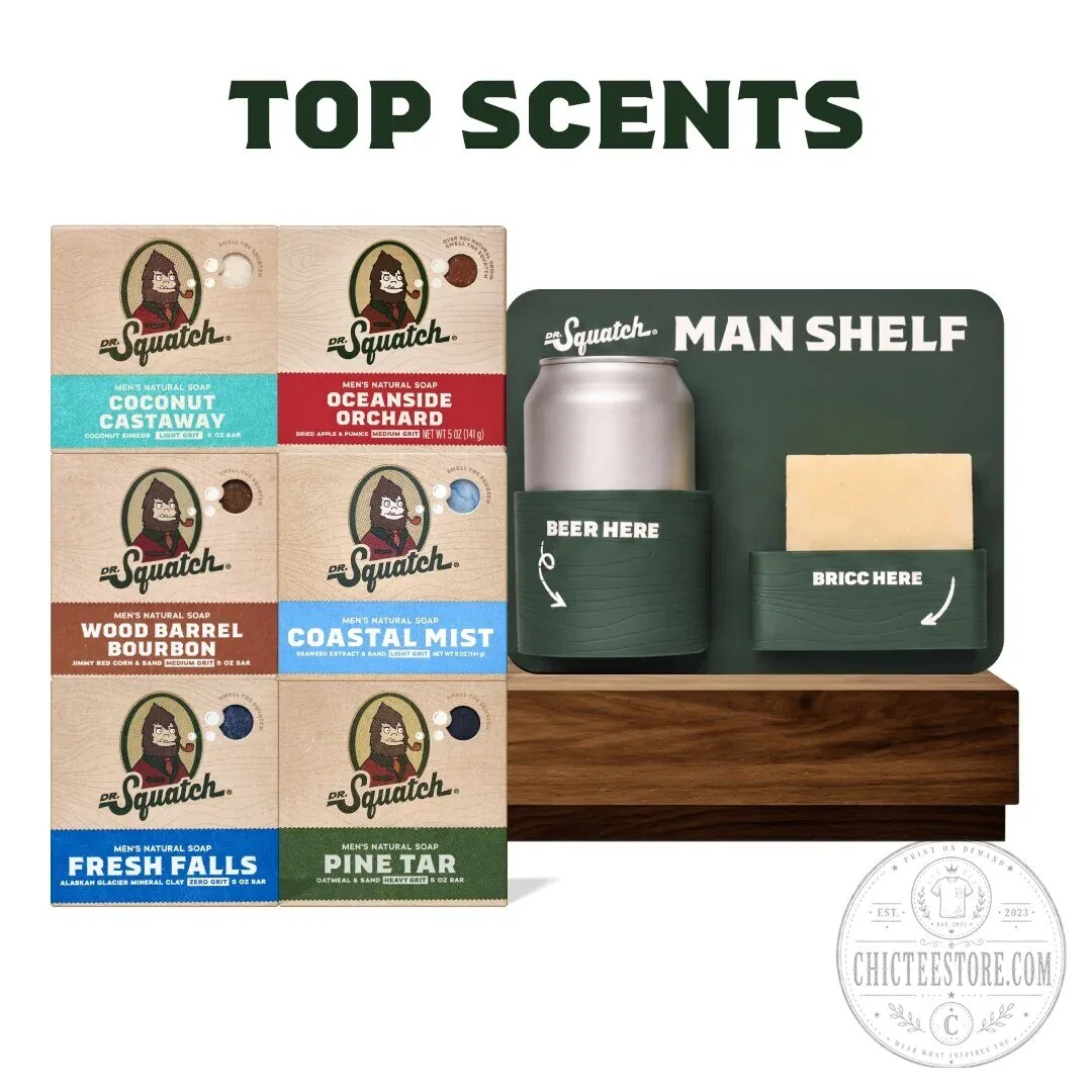 Dr. Squatch Natural Bar Soap Variety Pack with Man Shelf Holder