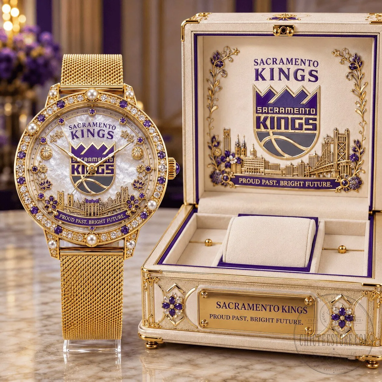 Sacramento Kings Gold Tone Pearl Embellished Women's Watch