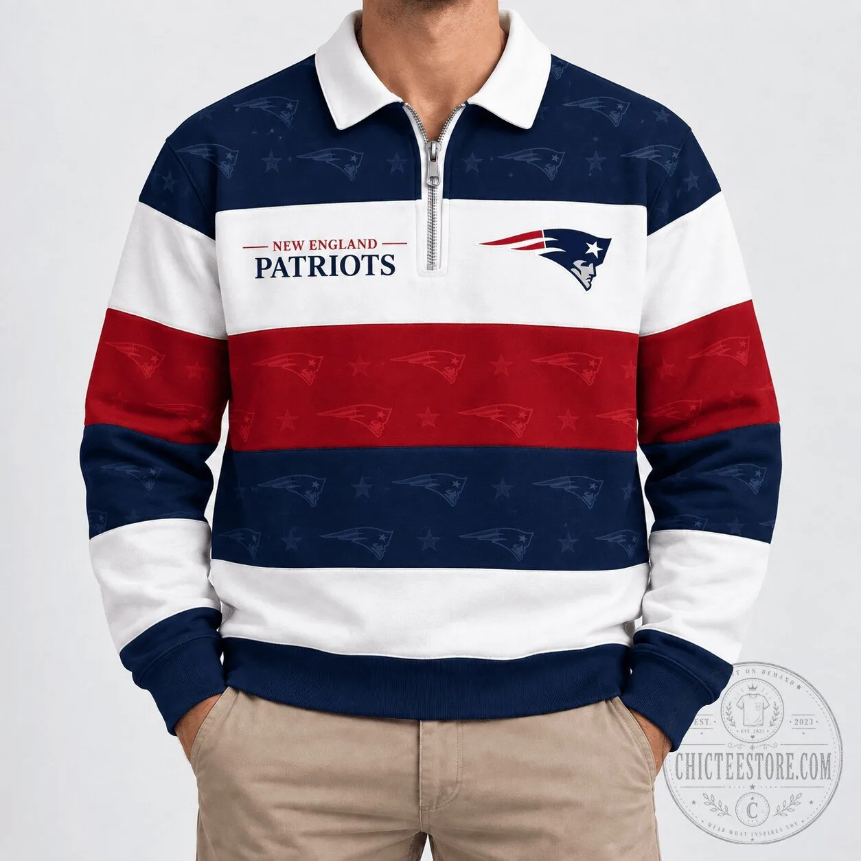 New England Patriots Quarter-Zip Pullover Sweatshirt