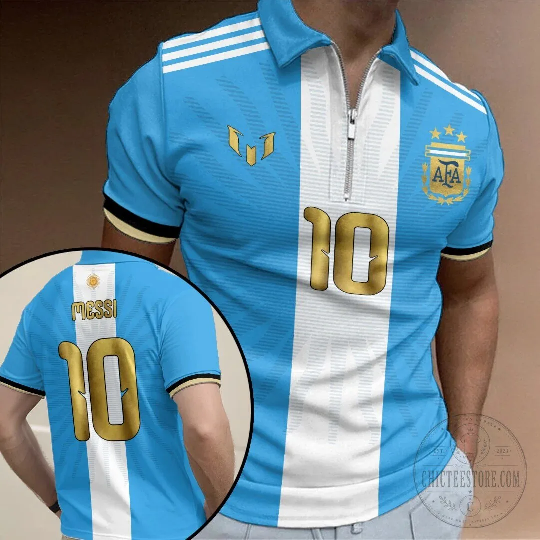 Argentina National Football Team Lionel Messi Number 10 Farewell Polo Shirt