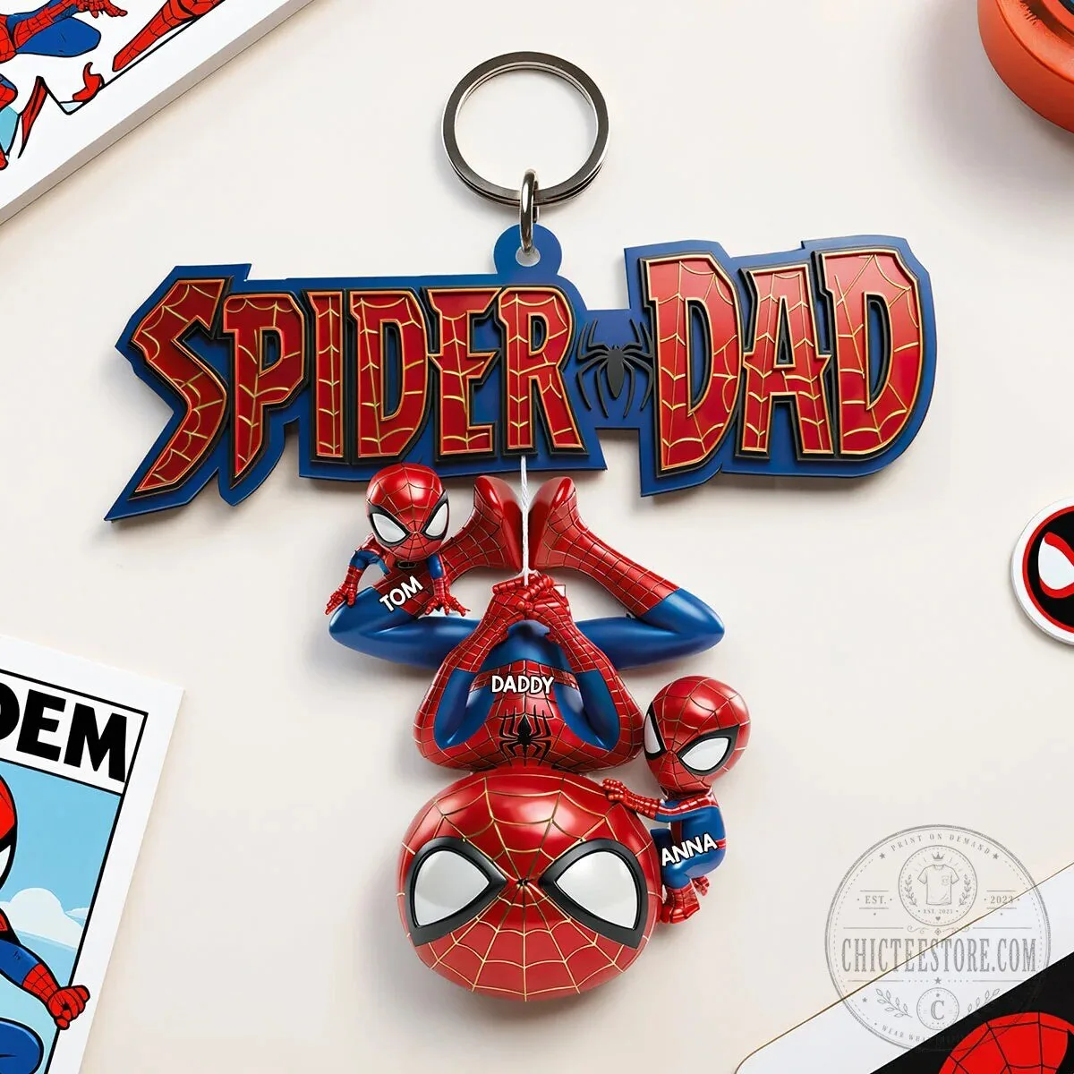 Spider-Man Dad and Kids Personalized Acrylic Keychain
