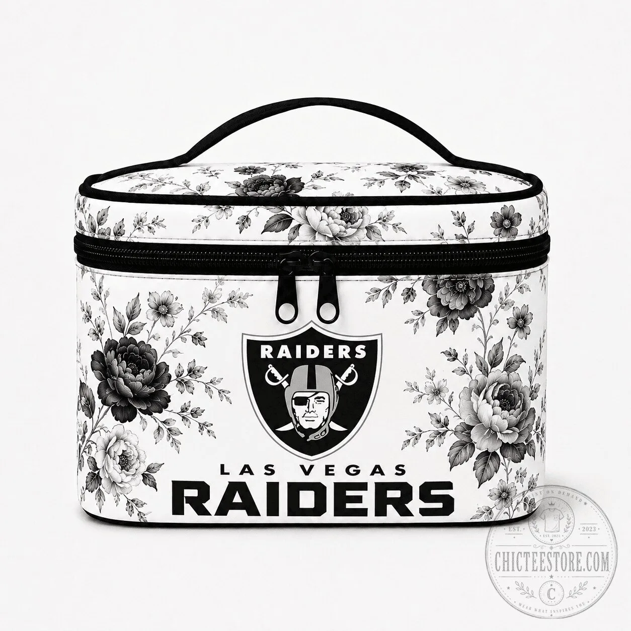 Las Vegas Raiders Floral Black and White Cosmetic Bag