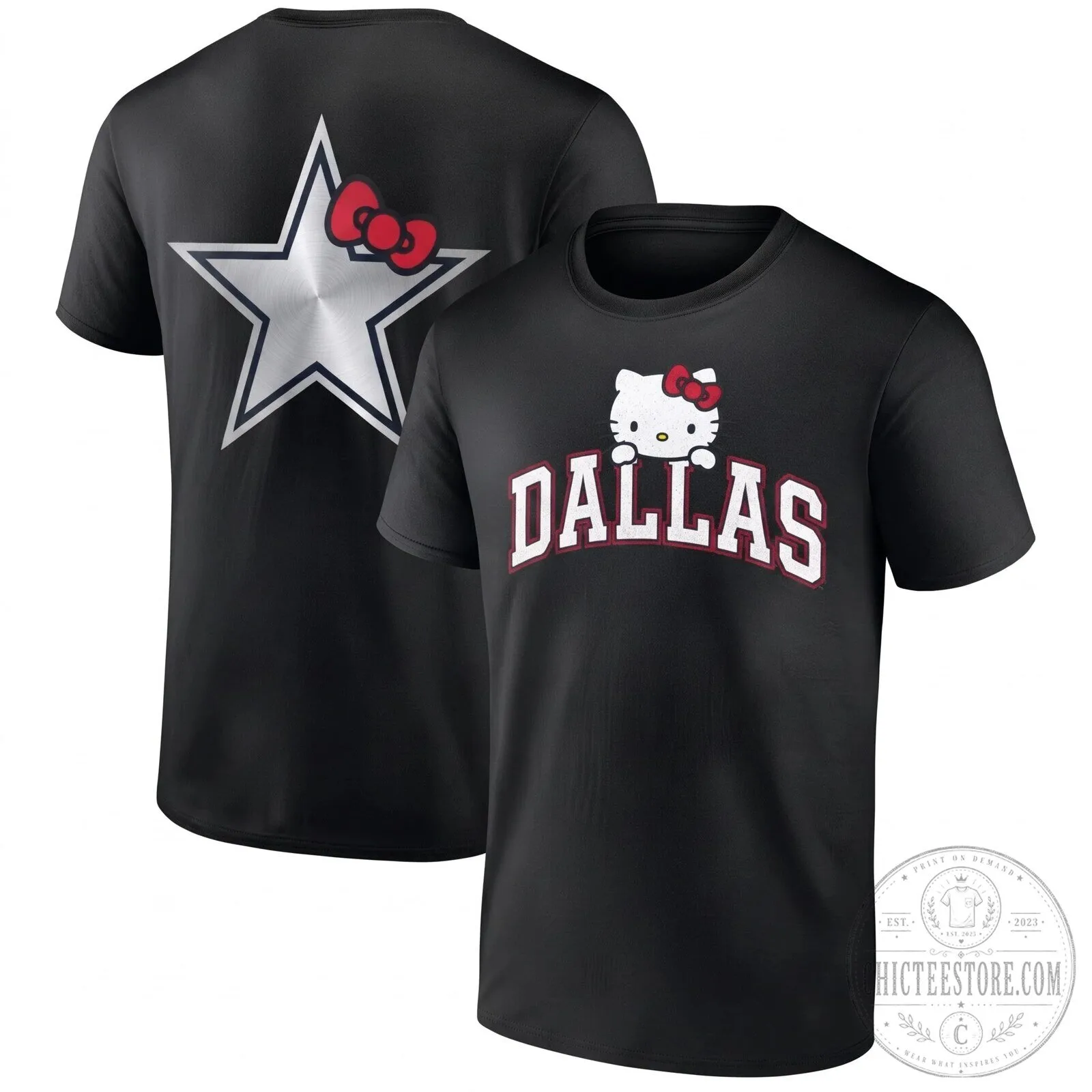 Dallas Cowboys Hello Kitty Two Sides Black Graphic T-Shirt
