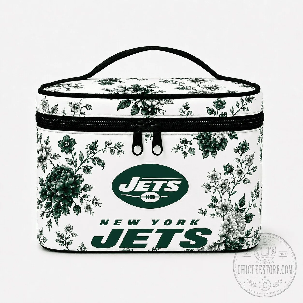 New York Jets Floral Pattern Football Team Insulated Cosmetic Bag