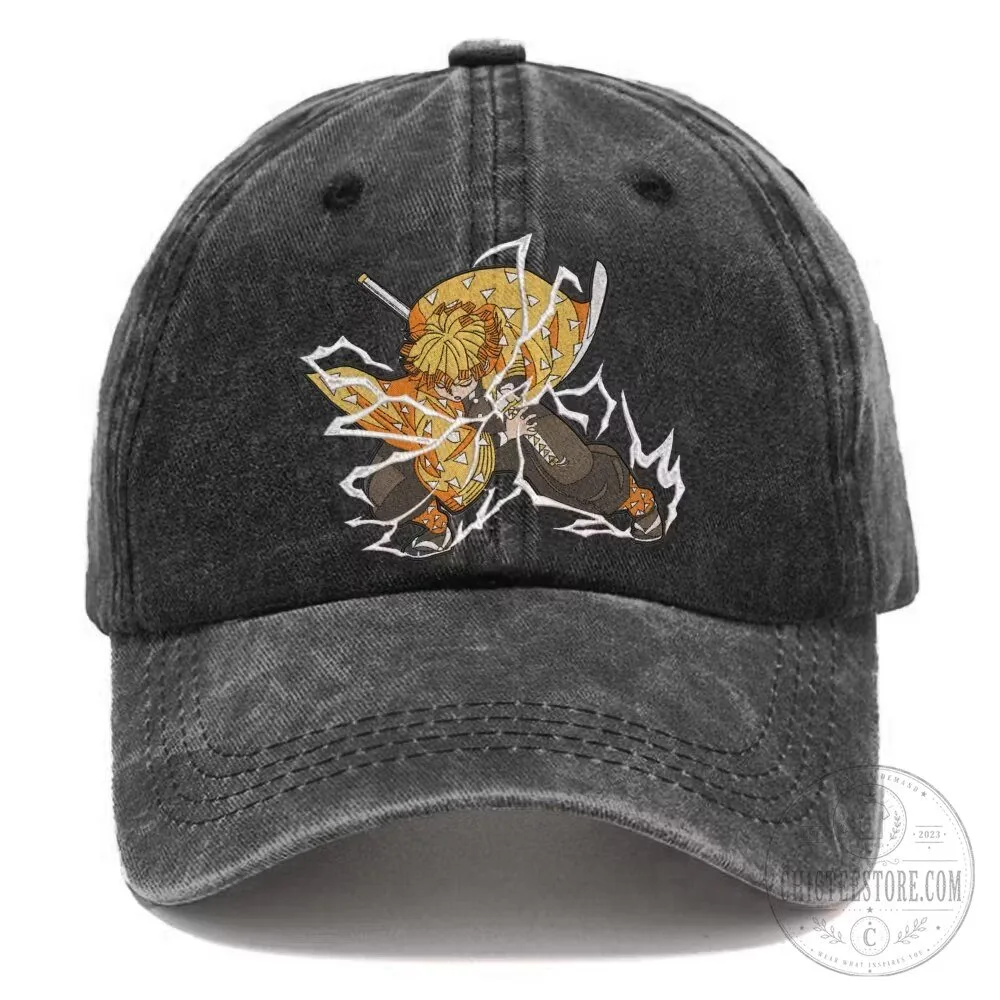 Demon Slayer Zenitsu Agatsuma Embroidered Washed Cotton Baseball Cap Hat