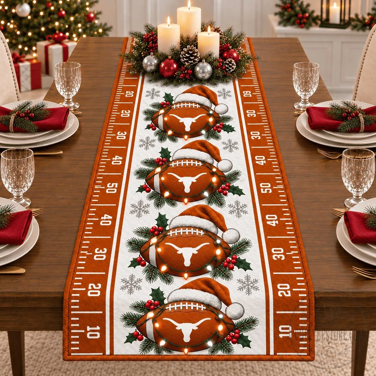 Texas Longhorns Christmas Football Field Table Runner