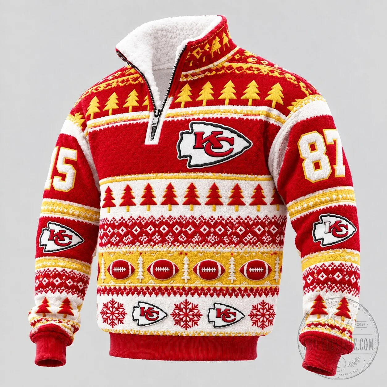 Kansas City Chiefs Christmas Holiday Quarter-Zip Fleece Pullover Sweater