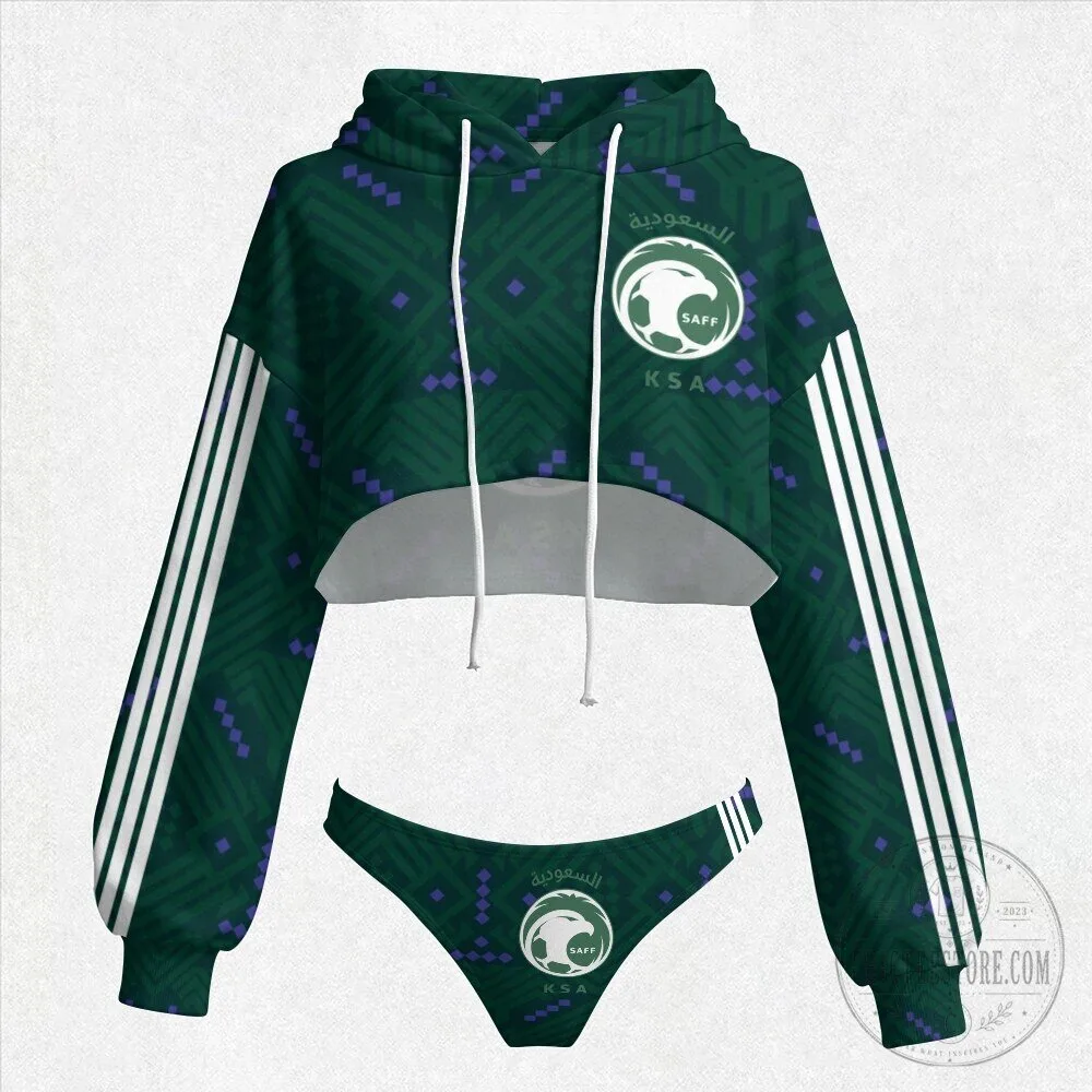 Saudi Arabia Football Federation Women's Cropped Hoodie and Thong Set