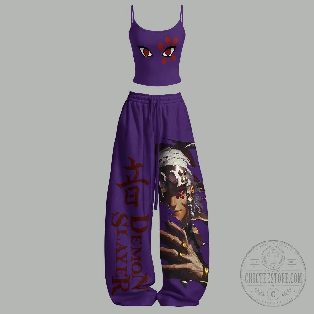 Demon Slayer Anime Uzui Tengen Purple Crop Top and Sweatpants Set