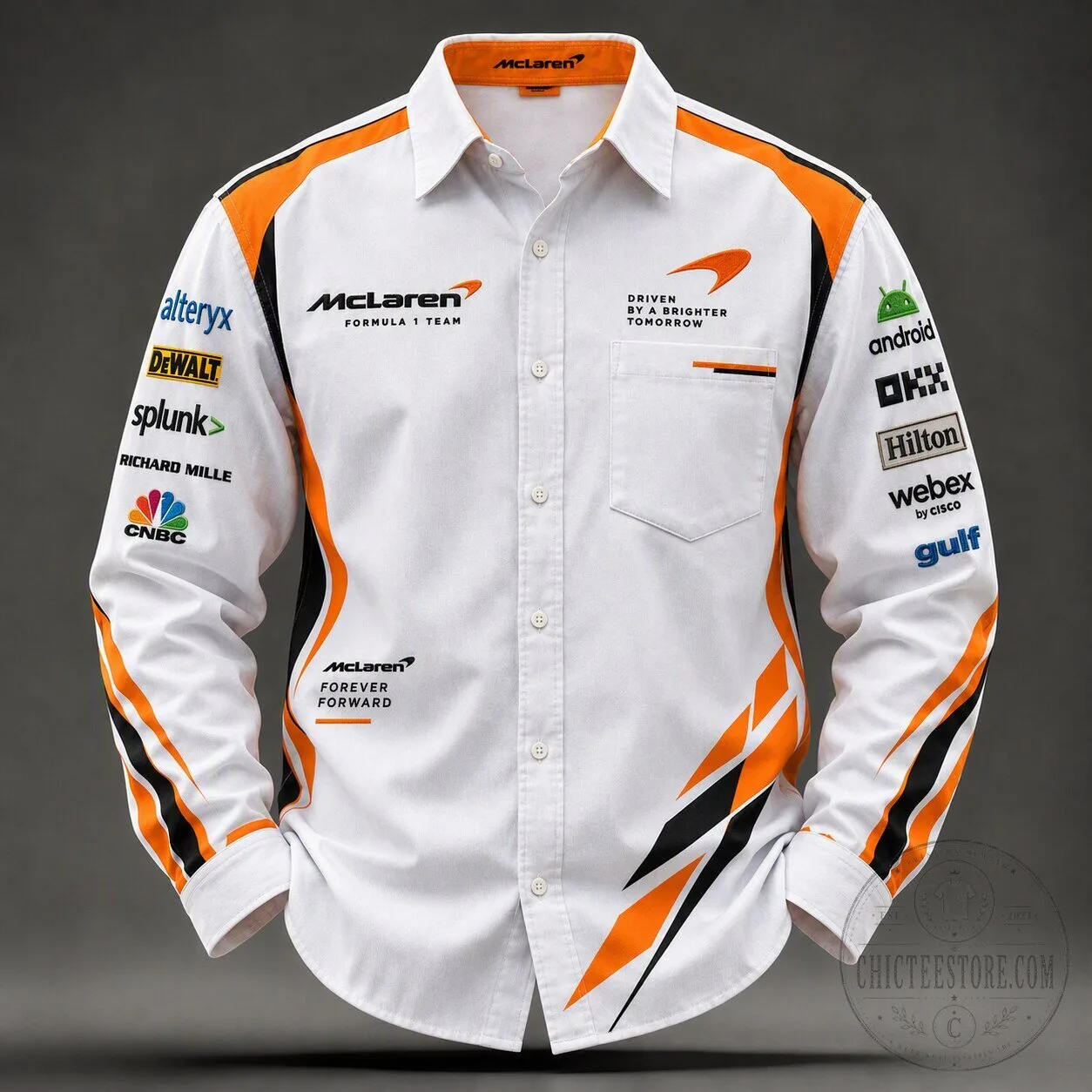 McLaren Formula 1 Team Racing Style Long Sleeve Button-Up Shirt