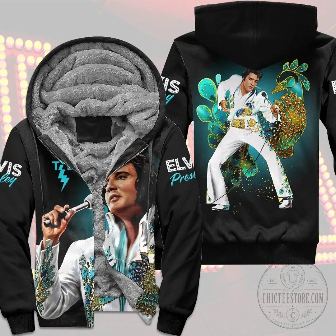 Elvis Presley Black Zip Up Sherpa Lined Hoodie