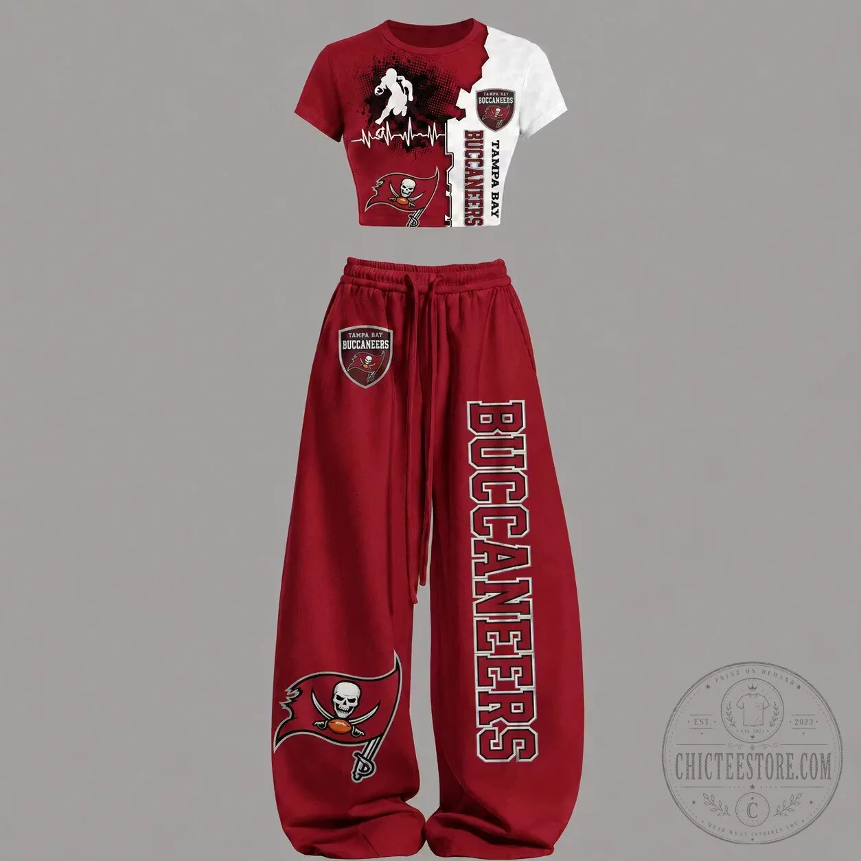 Tampa Bay Buccaneers Women's Cropped T-Shirt and Elastic Pants Set