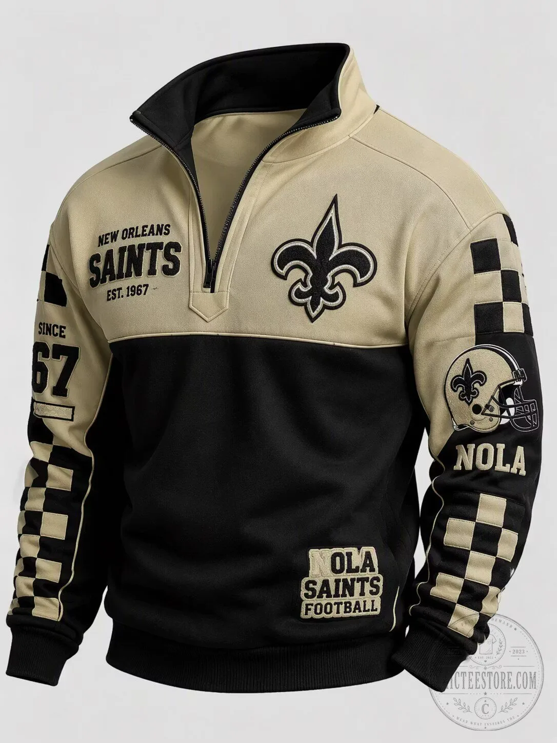 New Orleans Saints Football Quarter-Zip Pullover Sweatshirt, Black and Gold