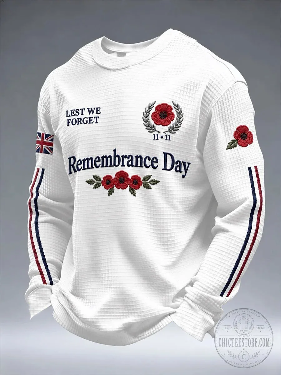 Lest We Forget Remembrance Day Poppies Union Jack White Long-Sleeve Shirt