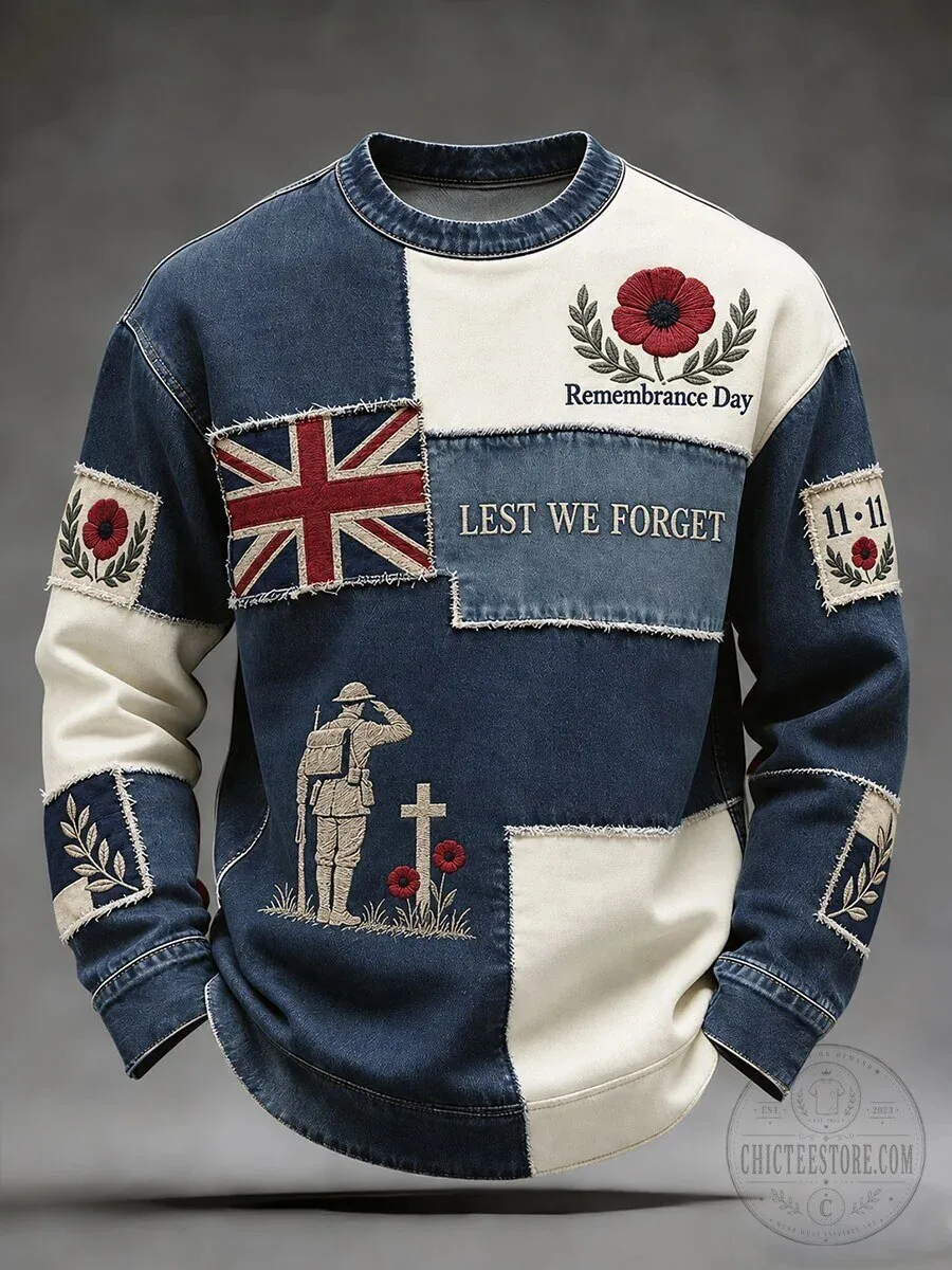 Remembrance Day Lest We Forget Patchwork Crewneck Sweatshirt
