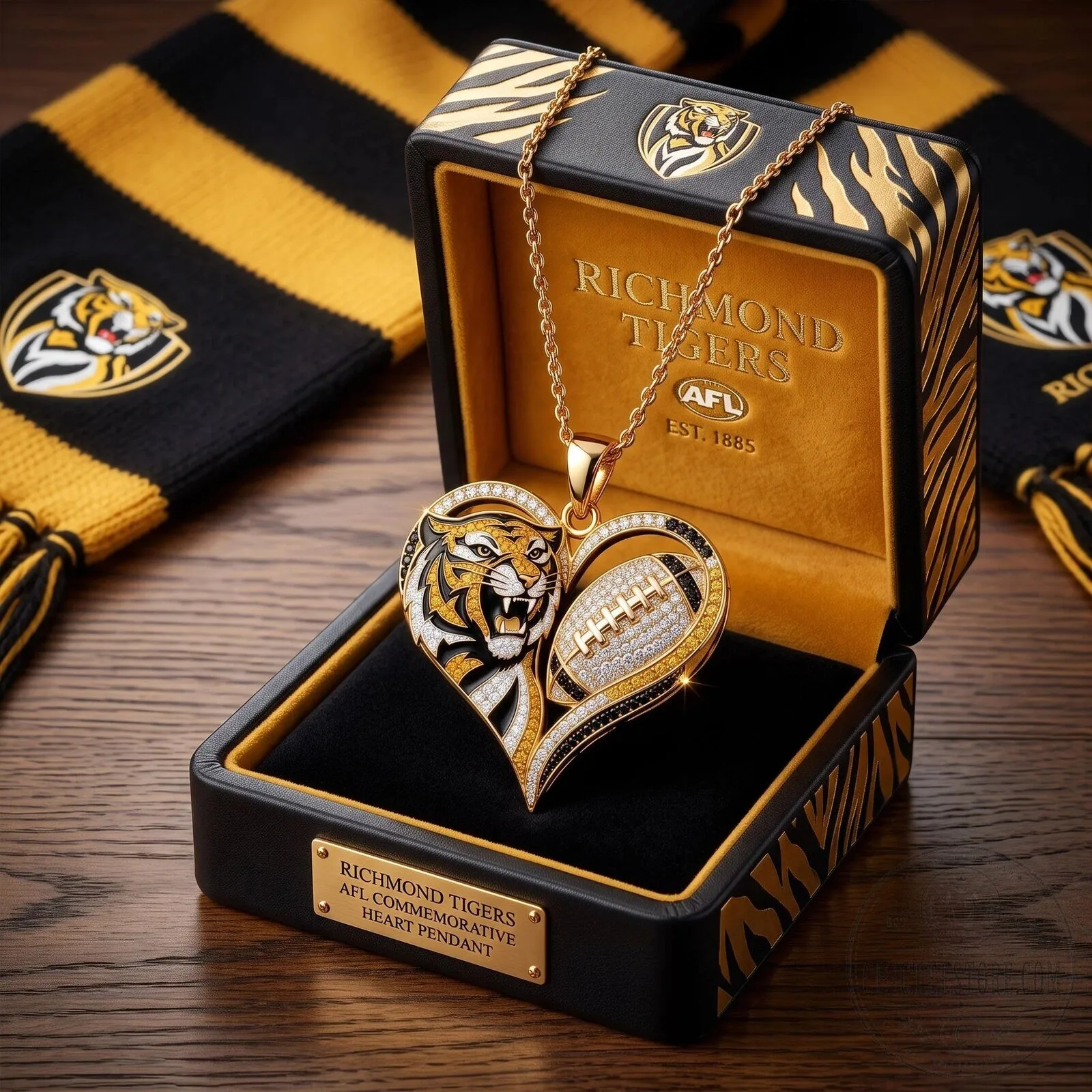 Richmond Tigers AFL Commemorative Heart Pendant with Diamond Accents