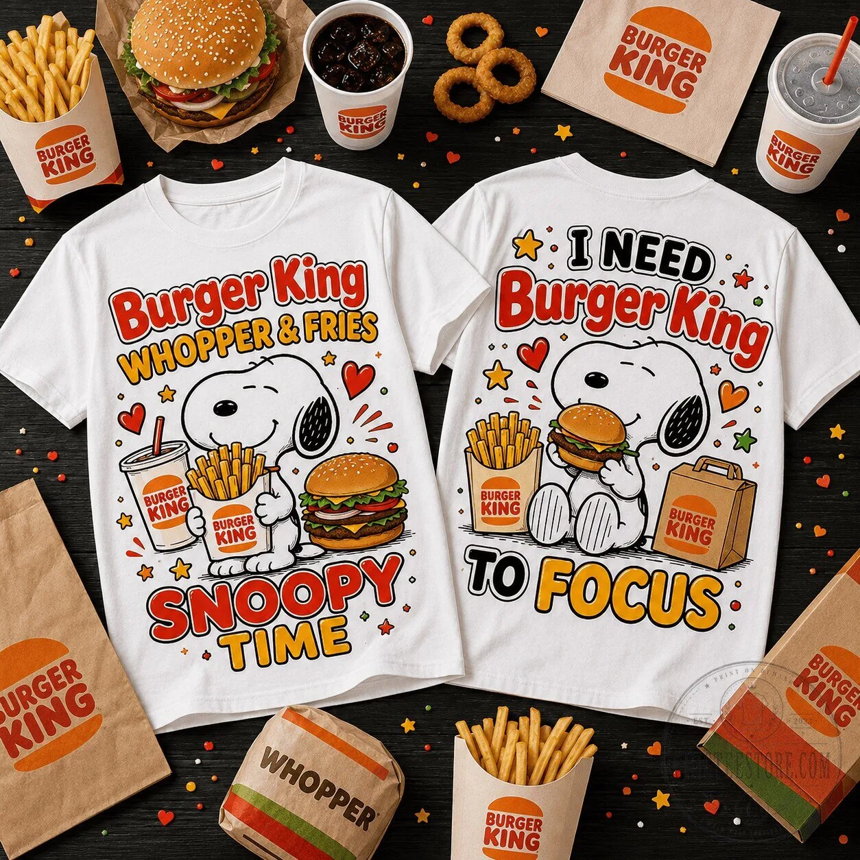 Burger King Snoopy Time Whopper & Fries Graphic T-Shirt