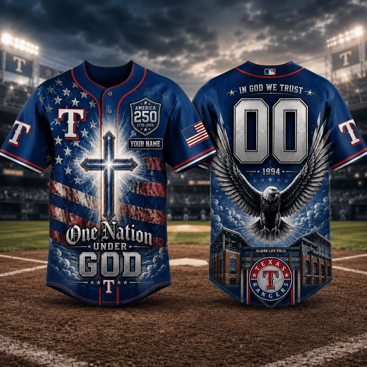 Texas Rangers Baseball Personalized Jersey One Nation Under God