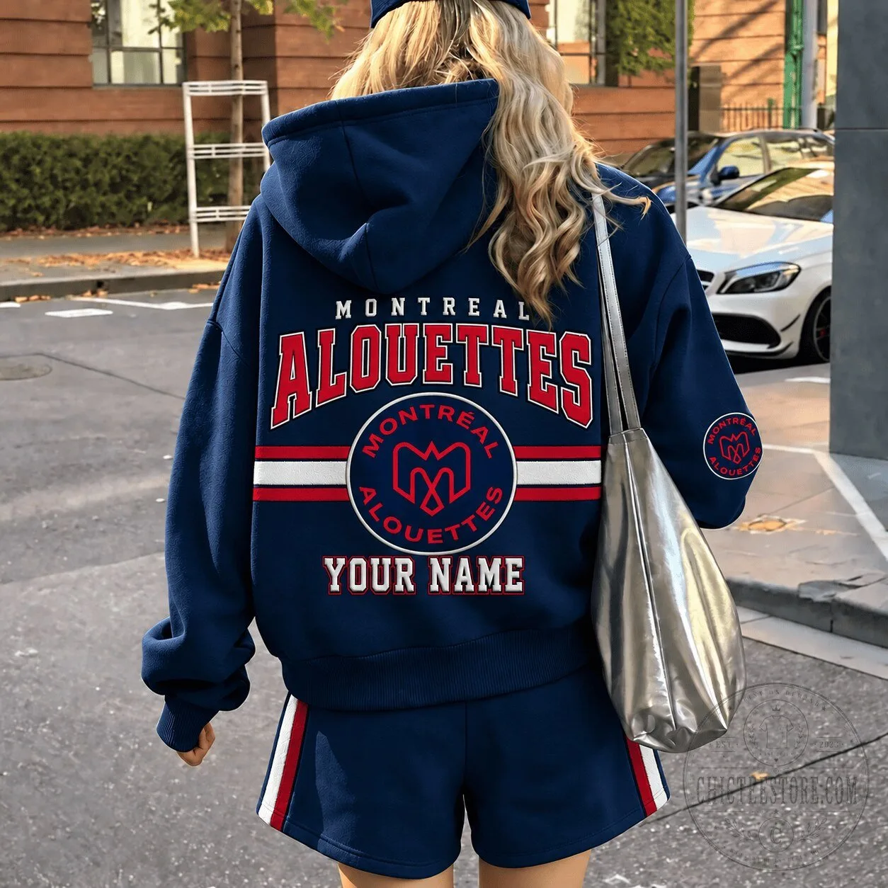 Montreal Alouettes Personalized Custom Name Navy Blue Hoodie Sweatshirt
