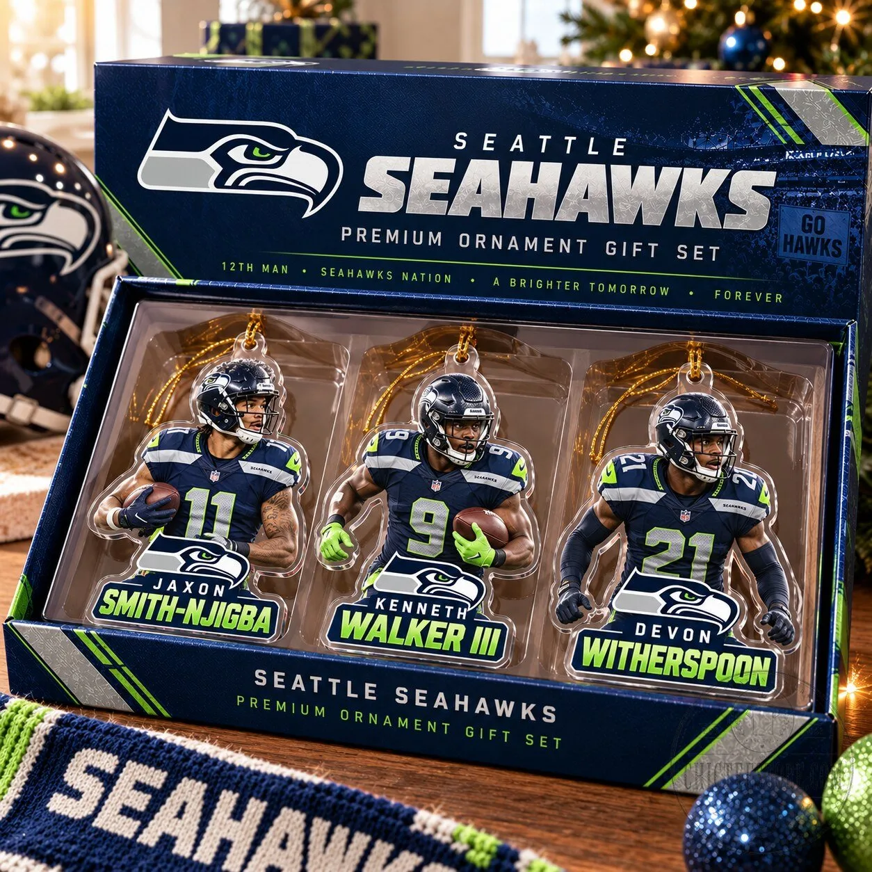 Seattle Seahawks NFL Football Player Acrylic Christmas Ornament Gift Set