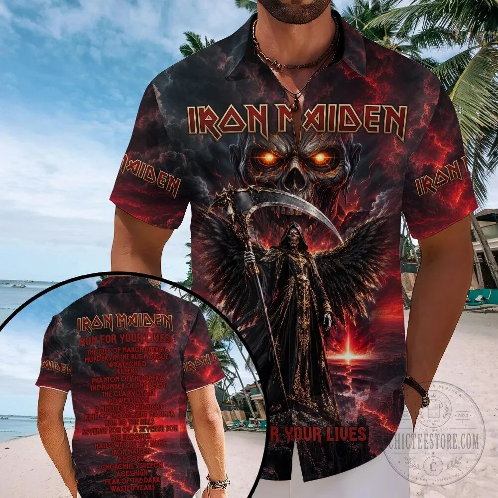 Iron Maiden Run For Your Lives Grim Reaper Heavy Metal Hawaiian Shirt
