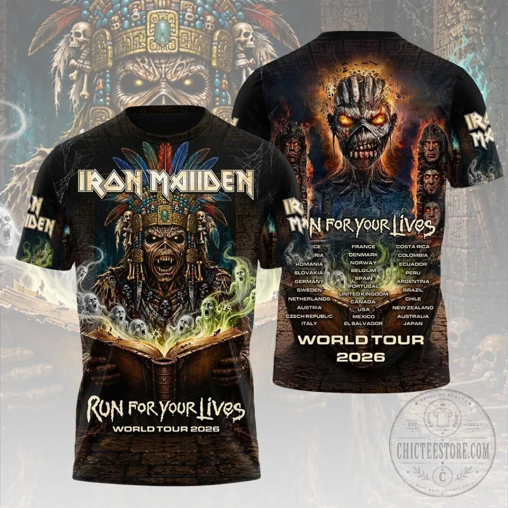 Run For Your Lives World Tour 2026 Graphic Tee by Iron Maiden 10 Run For Your Lives World Tour 2026 Graphic Tee by Iron Maiden
