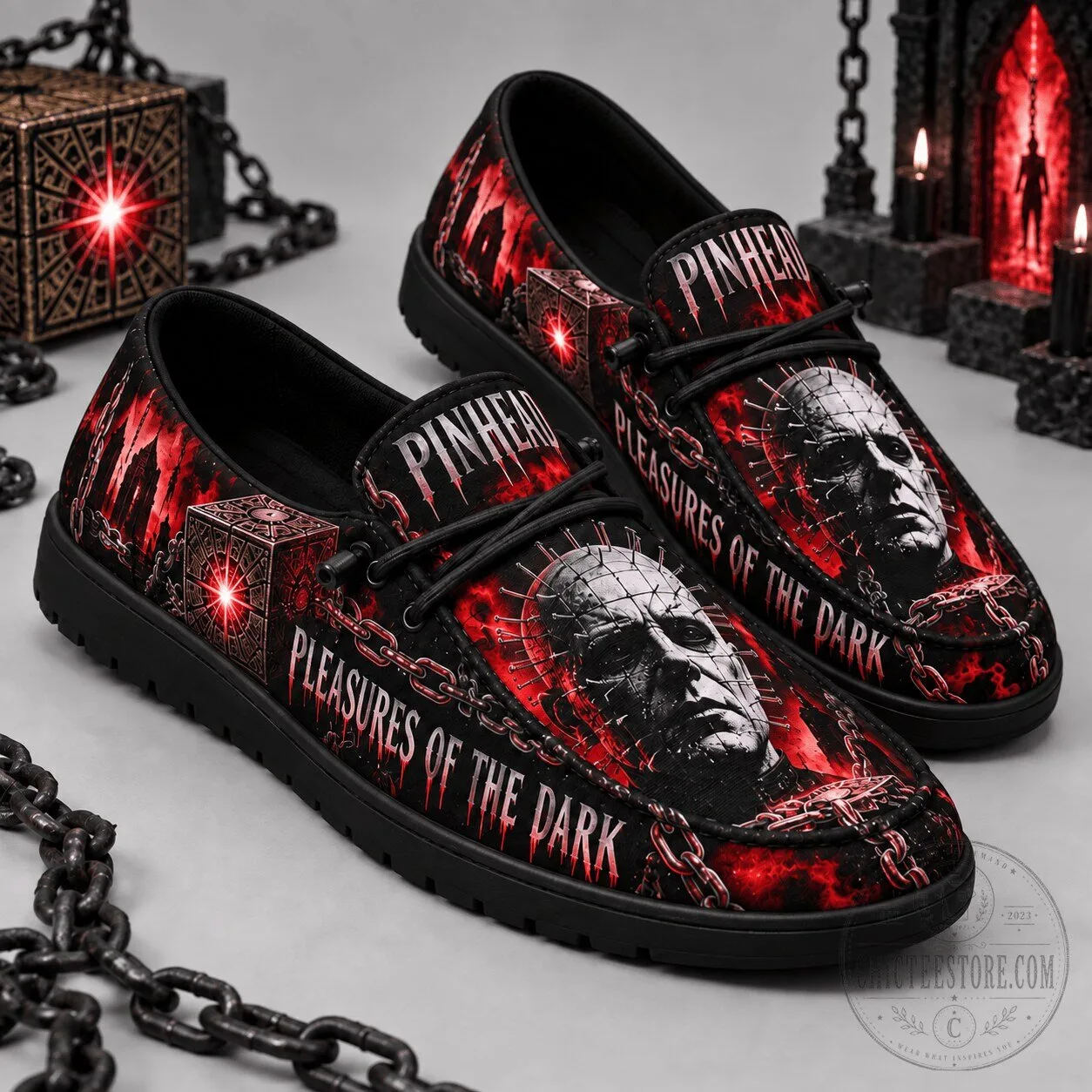 Pinhead Hellraiser Horror Movie Red Chains Slip-On Loafer Shoes