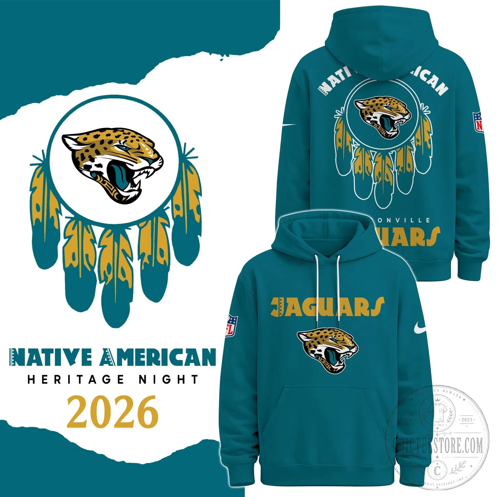 Jacksonville Jaguars Native American Heritage Night Teal Hoodie