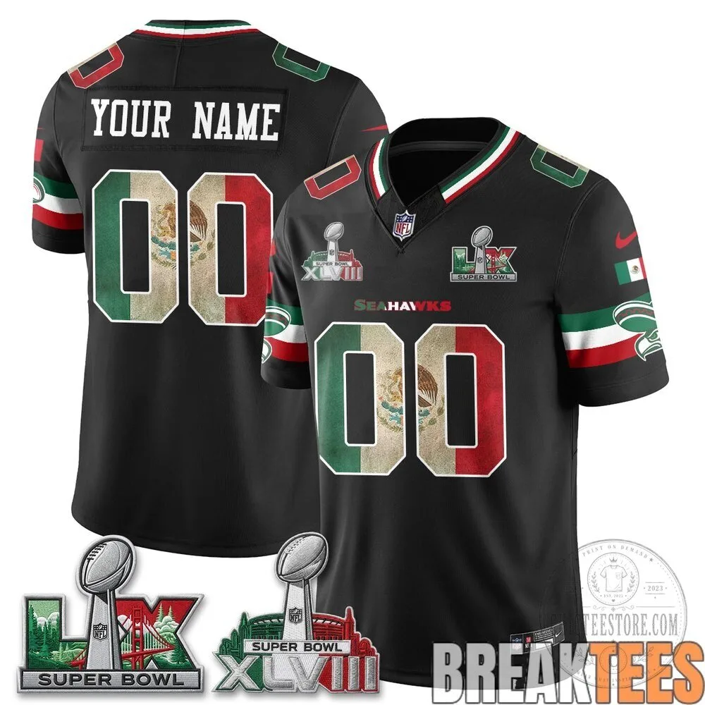 Seattle Seahawks Mexico Flag Edition Super Bowl XLVIII Custom Football Jersey