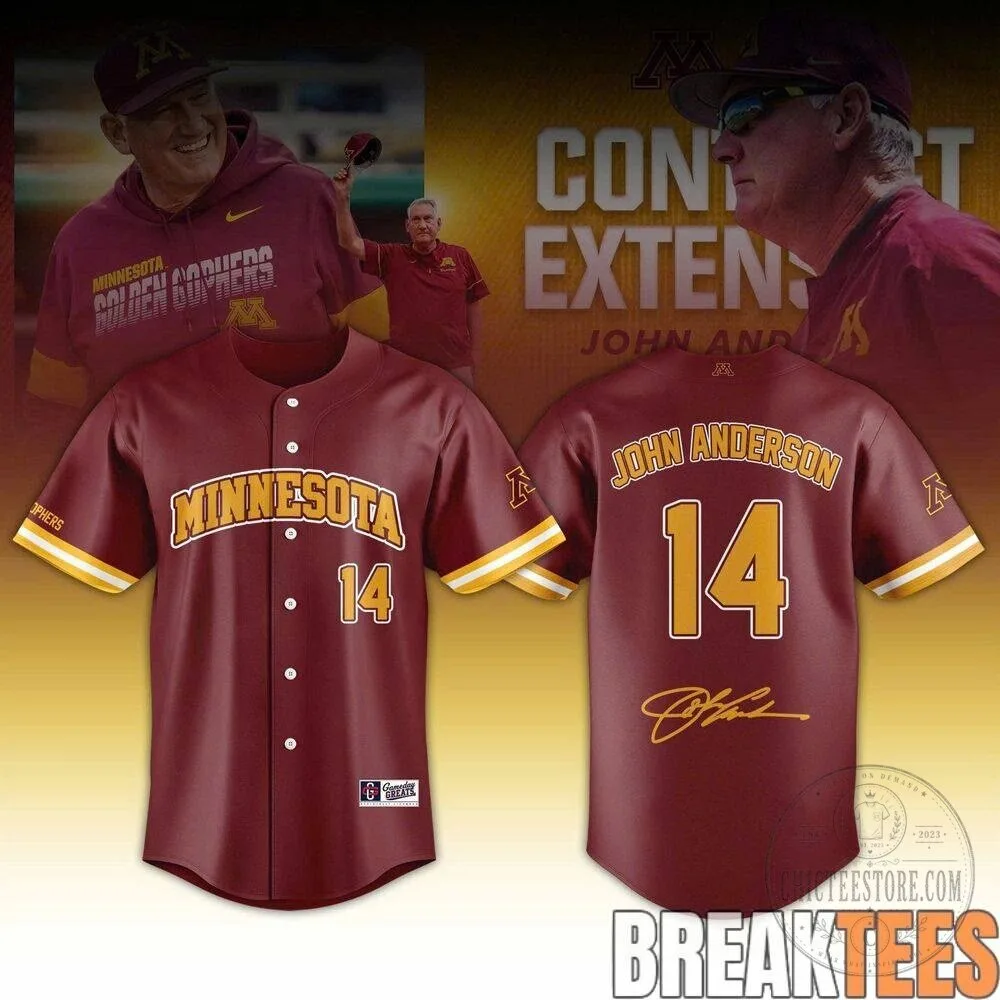 Minnesota Golden Gophers John Anderson Number 14 Baseball Jersey