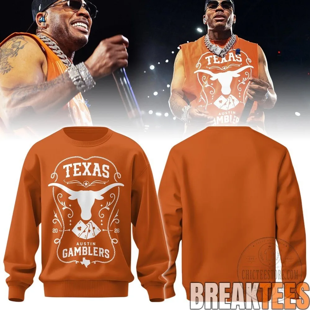Nelly Texas Longhorns Austin Gamblers 2026 Orange Crewneck Sweatshirt