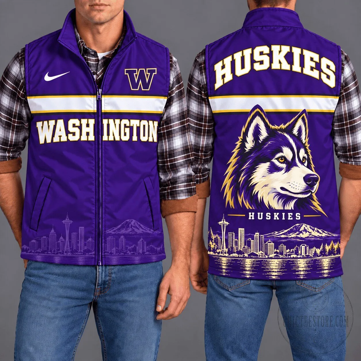 Washington Huskies Purple Full-Zip Sleeveless Vest with Husky Mascot