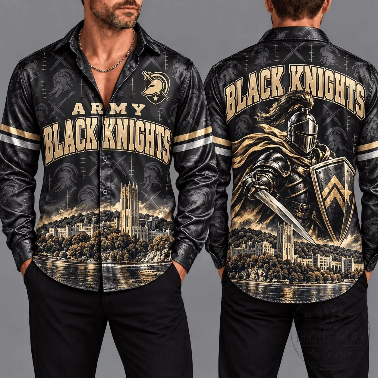 Army Black Knights Football Team Long-Sleeve Button-Up Shirt for Men