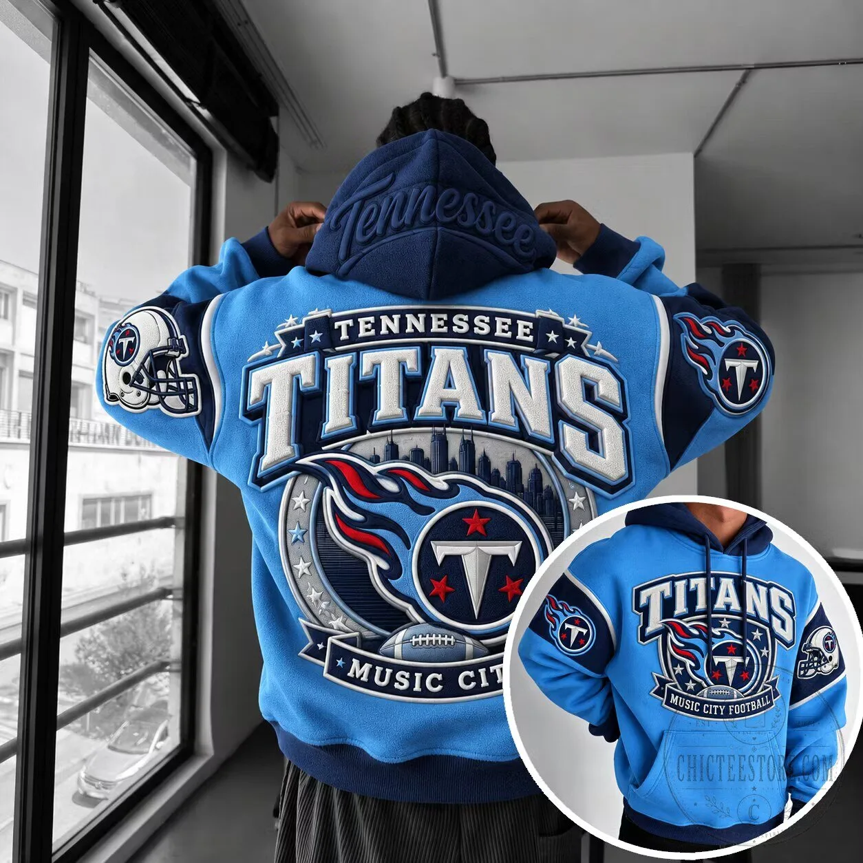 Tennessee Titans Music City Football Team Logo Blue Hoodie